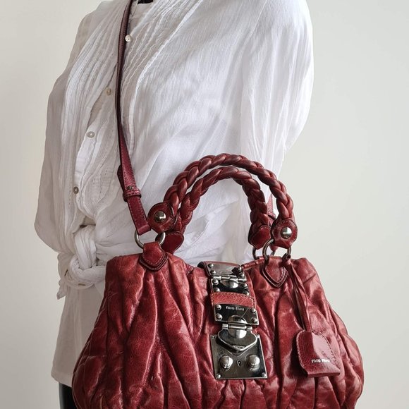Miu Miu Matelassé Burgundy leather hobo handbag - Picture 7 of 15